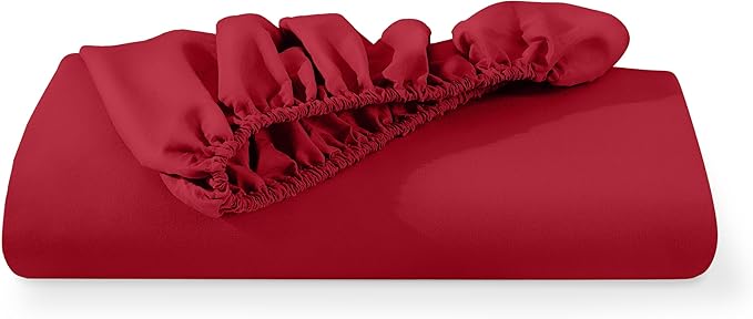 Bare Home Fitted Bottom Sheet Twin Size - Premium 1800 Microfiber - Ultra-Soft Hotel Luxury - Deep Pocket - Durable and Long Lasting - Fitted Sheet (Twin, Red)