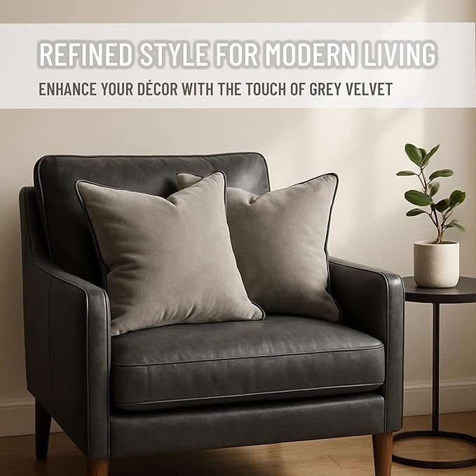2 Pack Velvet Decorative Throw Pillow Covers, 12"x20", Dove Grey, Solid, Modern, Contrast Piping, Indoor Use, Bedroom & Living Room