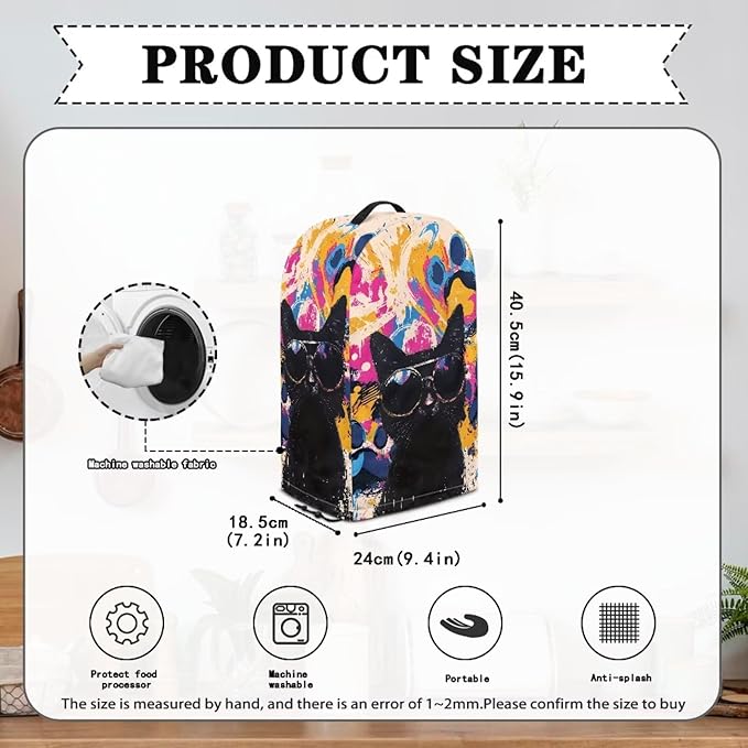 Cool Black Cats Blender Cover Kitchen Appliance Cover Anti Fingerprint Dust Protection Washable Coffee Machine Cover Food Processor Dust Cover Stand Mixer Cover with Top Handle