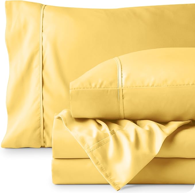 Bare Home Queen Sheet Set - Luxury 1800 Ultra-Soft Microfiber Queen Bed Sheets - Double Brushed - Deep Pockets - Easy Fit - 4 Piece Set - Bedding Sheets & Pillowcases (Queen, Lemon Drop)