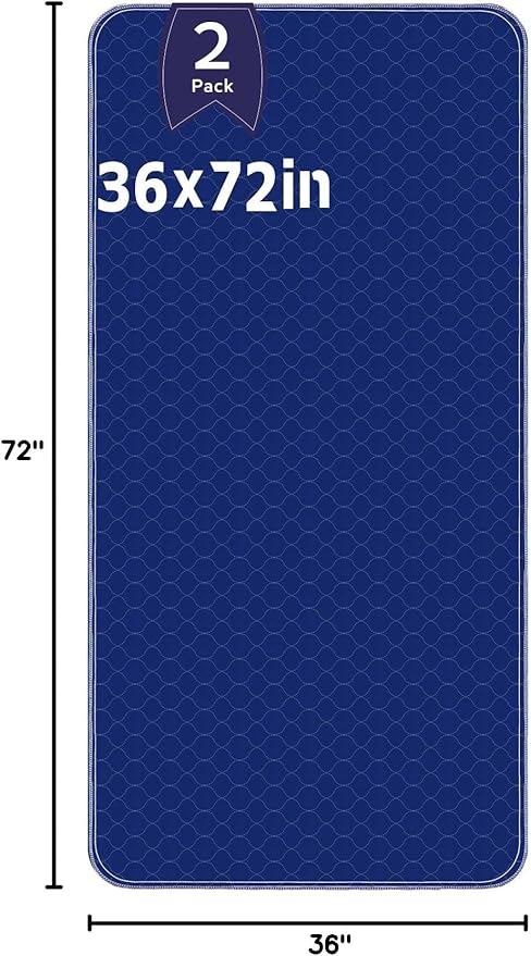 Alsunny® Hide Stains Pads for Beds for Incontinence Adults 36x72 Inch (2pack),Bed Pads for Incontinence Washable Extra Large,Blankets Waterproof and Stain Proof,Incontinence Bed Pad Washable for Adult