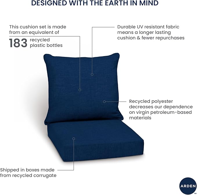 Arden Outdoor Deep Seat Cushion Set, 24 in x 24 in, Weather-Proof, Rain-Proof, Fade Resistant Patio Cushion for Chair, Sofa, and Couch Cobalt Blue Texture