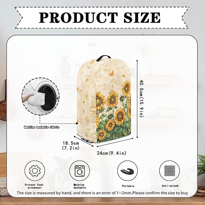 Butterfly Music Sunflower Blender Covers Food Processor Juicer Appliance Cover Waterproof Fabric Kitchen Appliance Covers Fits Most Models