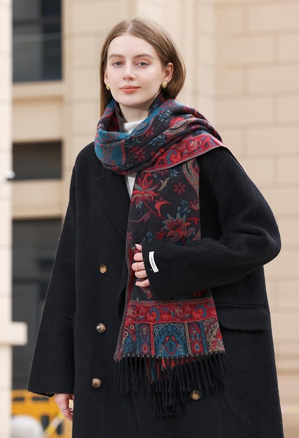 Wander Agio Warm Fashion Scarf Long Shawl Large Blanket Winter Wraps Scarves for Women Cashmere Jacquard Vintage Paisley