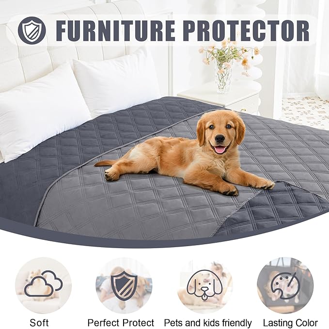 Smiry Waterproof Dog Bed Cover Blanket 40x90, Soft Reversible Pet Blanket, Washable Leakproof Cats Dogs Couch Cover for Sofa, Couch, Furniture, Lattice, Grey/Dark Grey