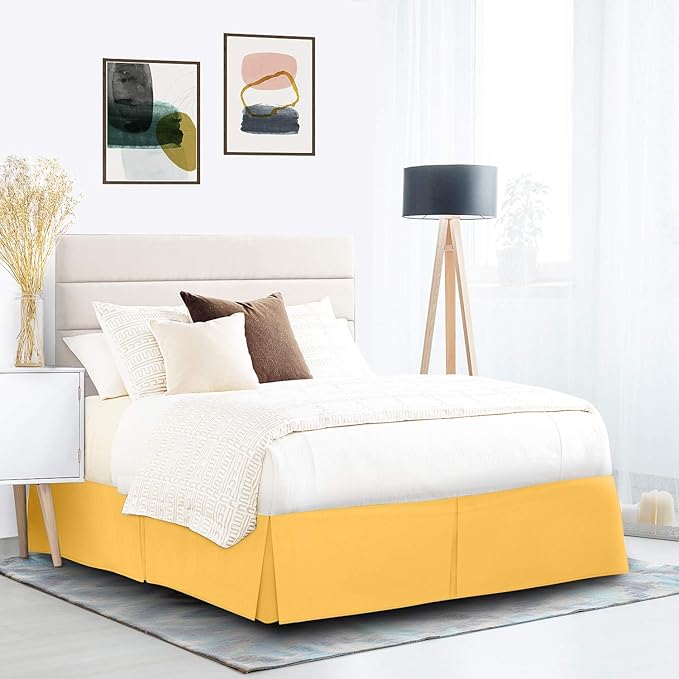 Nestl Yellow Bed Skirt Queen Size - Queen Bed Skirt 14 Inch Drop - Brushed Microfiber Bed Skirts - Hotel Quality Pleated Bed Skirt - Shrinkage & Fade Resistant