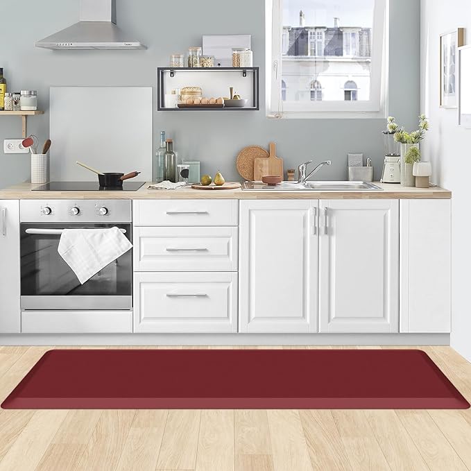 KitchenClouds Kitchen Mat Cushioned Anti Fatigue Kitchen Rug 0.8inch Waterproof Non Slip Kitchen Rugs and Mats Standing Desk Mat Comfort Floor Mats for Kitchen Sink Office (17.3"x60",Red)