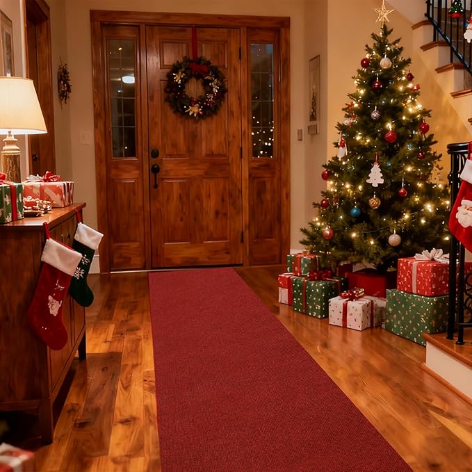 jxgzyy Red Runner Rugs 2'11" x 16'5", Non Slip Entrance Doormat, 0.25” Thickness Indoor Outdoor Carpet Runner with Rubber Backing, Waterproof Custom Size Heavy Duty Floor Mat for Hallway Laundry Patio
