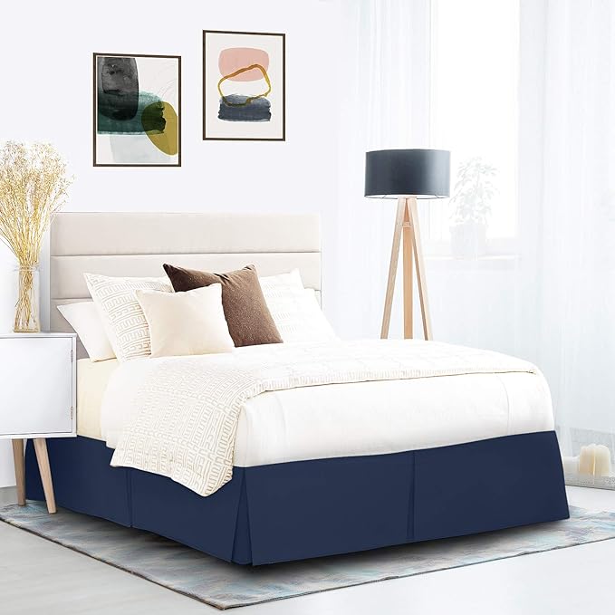 Nestl Navy Blue Twin Bed Skirt - Twin Size Bed Skirt 14 Inch Drop - Brushed Microfiber Bed Skirts - Hotel Quality Pleated Bed Skirt - Shrinkage & Fade Resistant