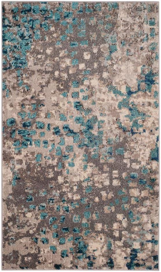 SAFAVIEH Monaco Collection Area Rug - 6'7" x 9'2", Grey & Light Blue, Boho Chic Abstract Watercolor Design, Non-Shedding & Easy Care, Ideal for High Traffic Areas in Living Room, Bedroom (MNC225E)