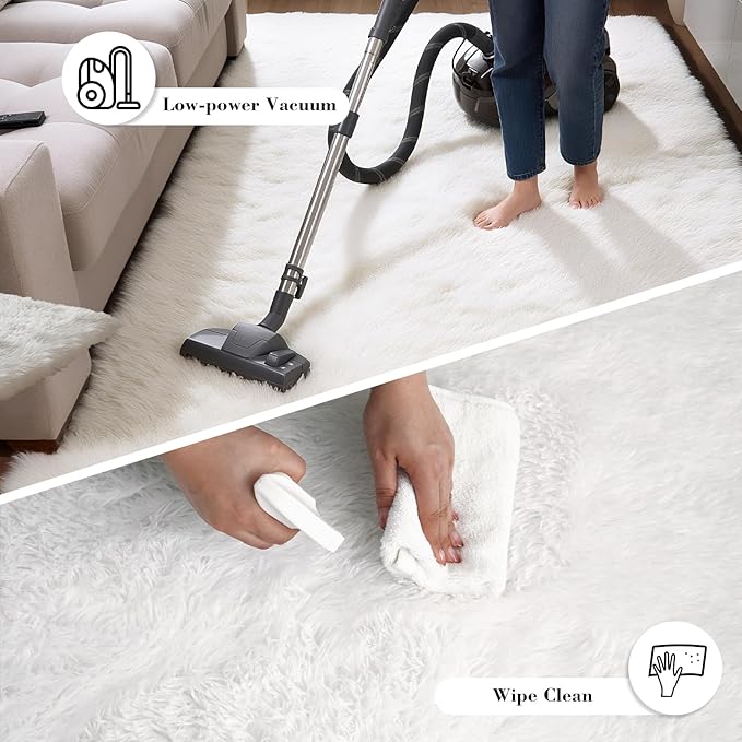 Fluffy Rug Shaggy Area Rug, White 5x8 Area Rugs for Bedroom, Small Bedside Rug, Soft Fluffy Shaggy Entryway Throw Rugs for Living Room Bedroom Kids Room Home Decor