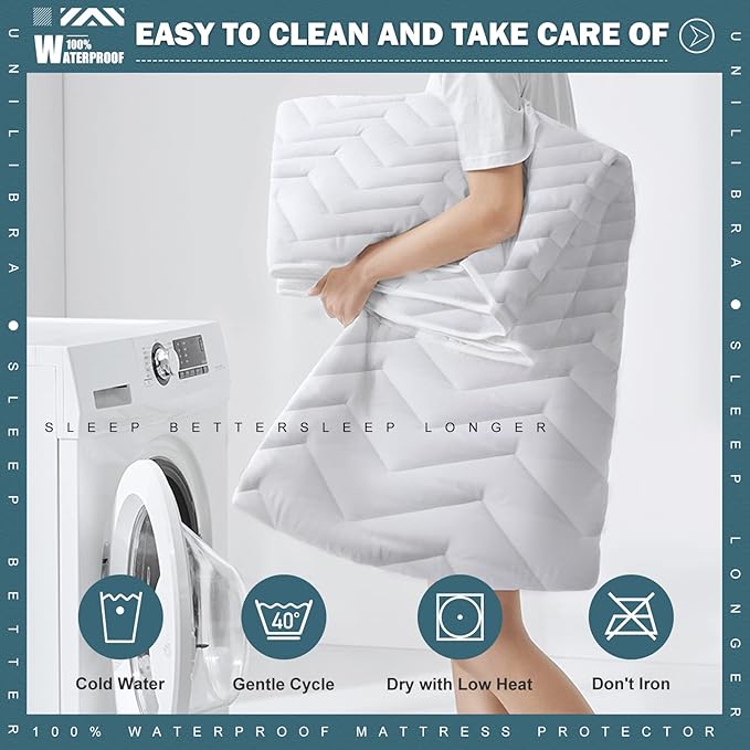 Twin XL Size Waterproof Mattress Protector Quilted, Breathable Ultra-Soft Filling Mattress Pad, Fitted Deep Pocket Mattress Cover Fits 6''-19'' Mattress White