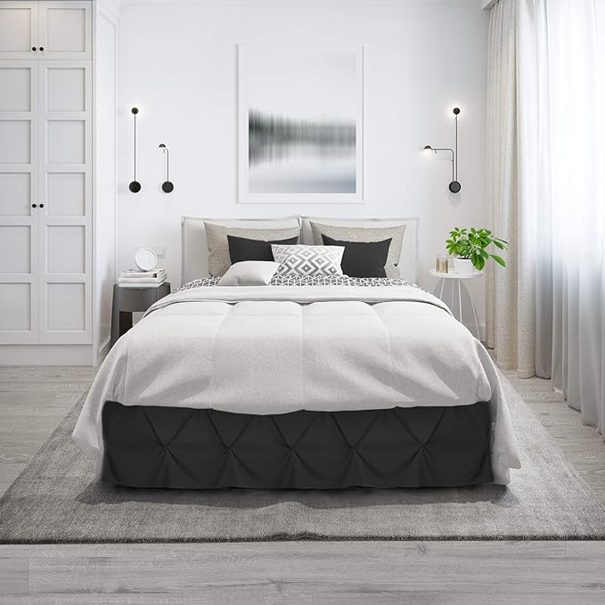 Nestl Black Bed Skirt Full Size, Pinch Pleat Full Bed Skirt, 14" Inch Drop Full Bedskirt, Hotel Quality Black Bed Skirts, Premium Microfiber Bedskirt for Full Bed, Black Full Bed Skirt