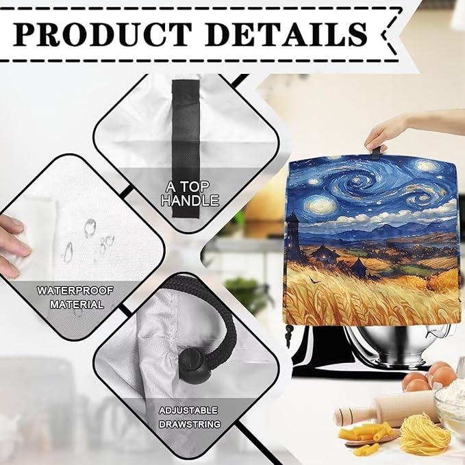 Blue Starry Night Print Mixer Cover Kitchen Aid Cover Dust Covers with 2 Pocket and Handle Kitchen Appliance Coffee
