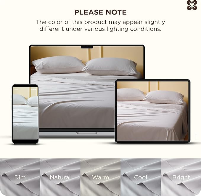 Bedsure Cooling Sheets, Rayon Derived from Bamboo & Cotton Blend, GentleSoft, Breathable, Queen Sheet Set, Deep Pocket Up to 18 Inches, Hotel Luxury Bedding for Hot Sleepers, Grey