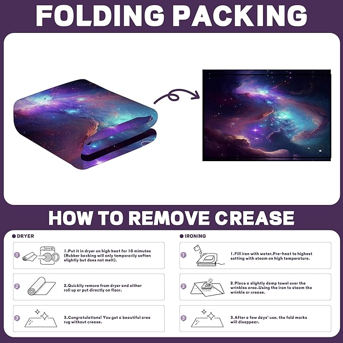 6' x 9' Galaxy Area Rug Bedroom Living Room for Girls Kids Boys Large Carpet Nebula Vortex Throw Rugs Purple Blue Cloud Floor Mat,180 X 275cm,Purple