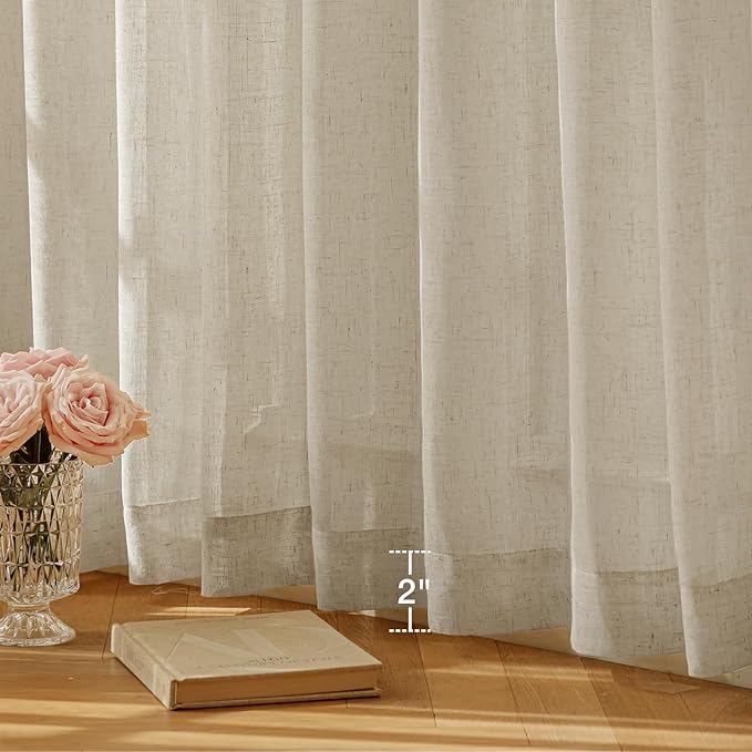 Anmao Natural Linen Curtains for Living Room 72 Inch Length 2 Panels Set, Light Filtering Semi Sheer Window Curtain Drapes for Bedroom with Curtain Rings and Clips, 52 Inch Wide Each Panel, Linen