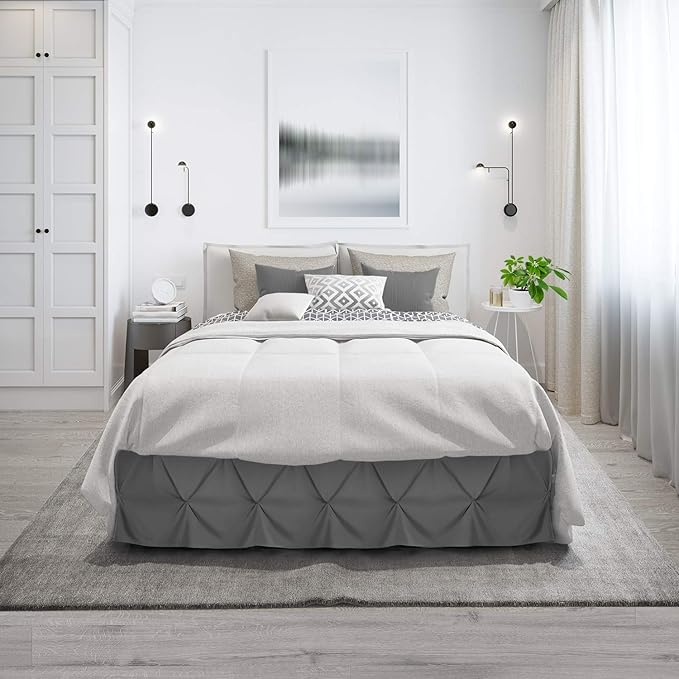 Nestl Grey Bed Skirt Twin Size, Pinch Pleat Twin Bed Skirt, 14" Inch Drop Twin Bedskirt, Hotel Quality Grey Bed Skirts, Premium Microfiber Bedskirt for Twin Bed, Grey Twin Bed Skirt