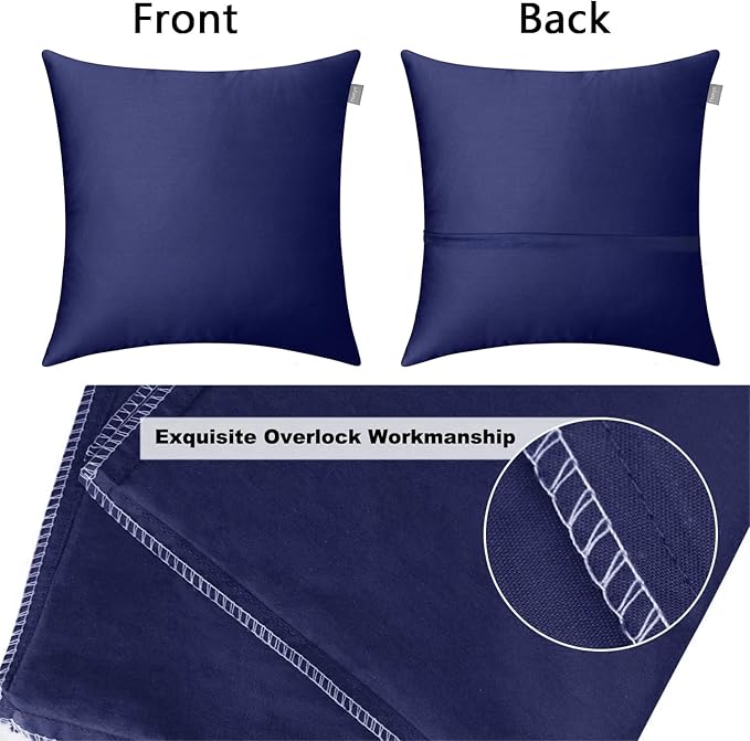 Thmyo 4-Pack 100% Cotton Comfortable Solid Decorative Throw Pillow Case Square Cushion Cover Pillowcase Sublimation Blank Pillow Covers Halloween DIY Throw Pillowcase(20x20inch/50x50cm,Dark Blue)