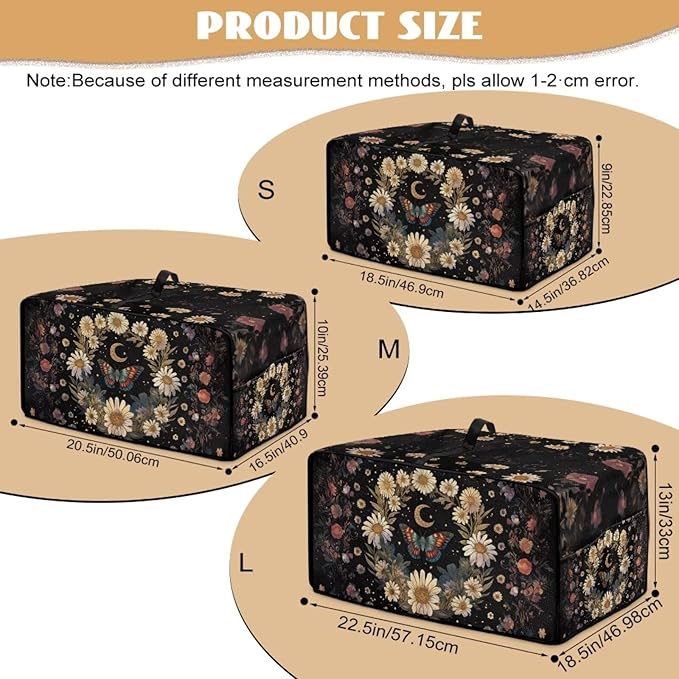 Vintage Daisy Butterfly Moon Print Toaster Oven Cover with Storage Bags Dust Cover for Microwave Oven Polyester-Linen Small Appliance Dust Covers Fits Most Microwaves, S