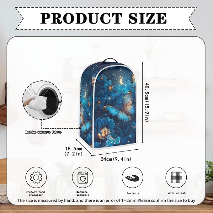 Blue Butterfly Blender Covers for Kitchen Food Processor Cover with Handle, Dust Covers for Kitchen Appliances Stand Mixer or Coffee Maker Appliance Cover for Household