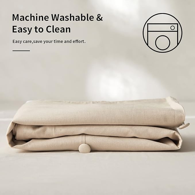 BISELINA French Linen Bed Skirt Split Corner with Button 14-Inch Tailored Drop Natural Flax Cotton Blend Basic Dust Ruffle Soft Cozy (14" King,Button Linen)