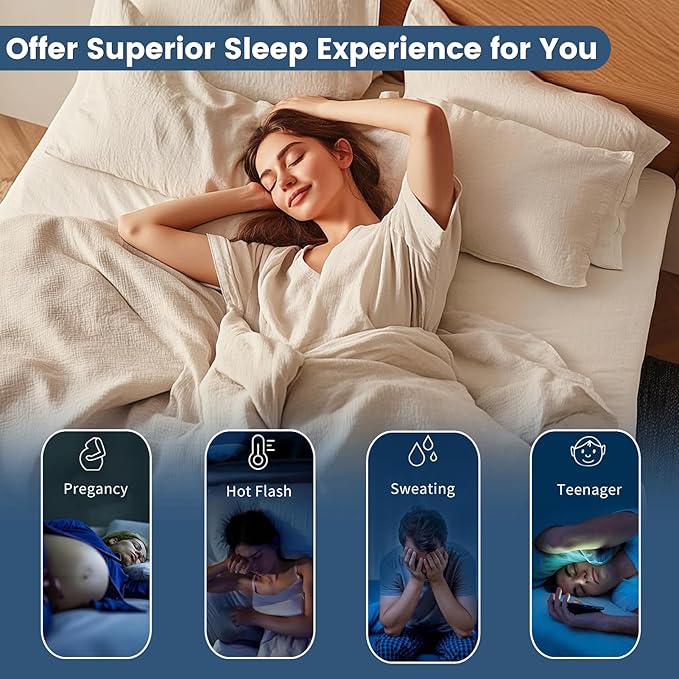 100% Linen Sheet Set Cal King Size Extra Deep Pocket Fits 18-24 Inch Mattress, Breathable & Soft, Smooth 6-Piece Set for Thick Mattresses Hotel Luxury Bedding(Cal King, Dusty Blue)