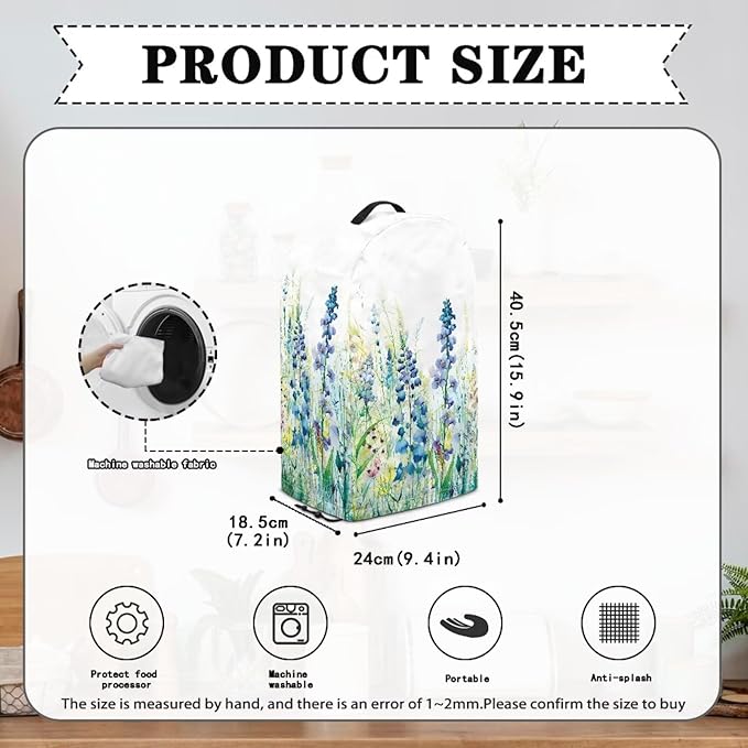 Blue Lavender Floral Kitchen Blender Cover Food Processor Dust Cover with Drawstring and Top Handle, Dust Protection Easy to Clean Small Appliance Coffee Maker Cover Juicer Cover