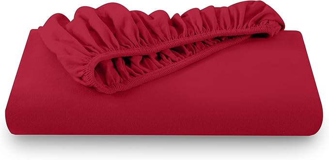 Bare Home Flannel Fitted Bottom Sheet 100% Cotton, Velvety Soft Heavyweight - Double Brushed Flannel - Deep Pocket (King, Red)