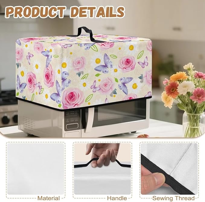 Microwave Universal Oven Dust Cover, Butterfly Rose Foldable Dust Cover for Microwave Oven 11"H x 14.5"W x 18.3"L Heat-Resistant Dusts Covers Fits for Most Microwaves Ovens