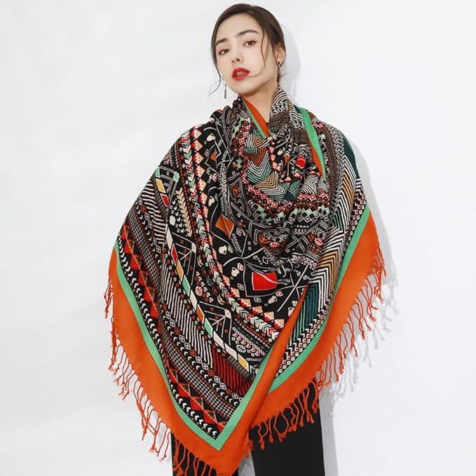 DANA XU 100% Merino Wool Pashmina Shawl for Women 96"x43", Oversized Cashmere Wrap with Tassels, Floral Travel Blanket Cape