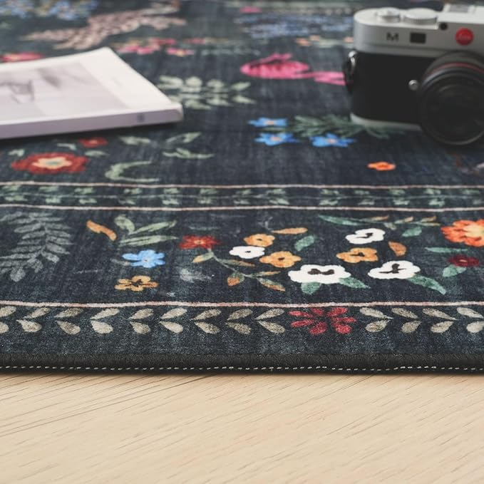 Rugcomf Door Mat Indoor Entrance 2x3 Rug Machine Washable Boho Floral Animal Small Area Rug Non-Slip Low Pile Throw Rugs for Entryway, Kitchen, Front Door Indoor Entrance, Entry, Kids Room (Green)