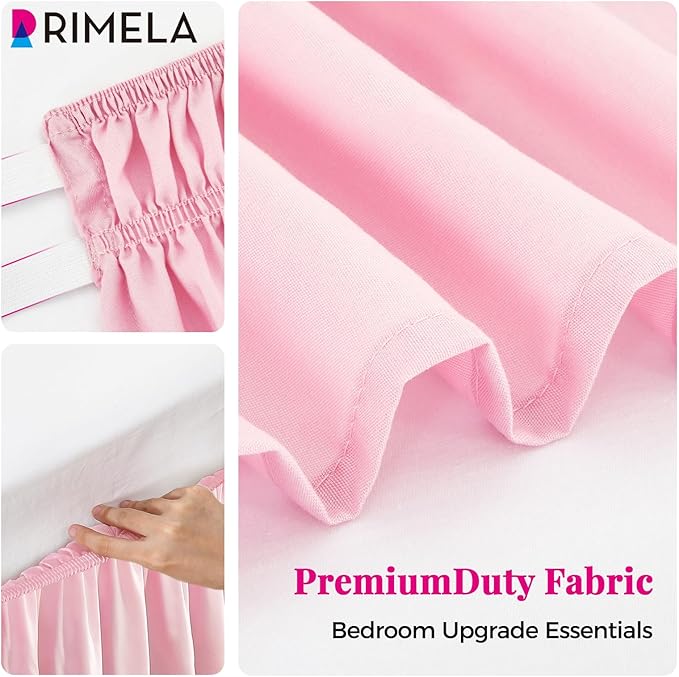 RIMELA Bed Skirt Full Size Dusty Pink 15 Inch Drop, Wrap Around Elastic Bedskirt, Dust Ruffle for Adjustable Bed Base Soft Durable Fabric Machine Washable Easy to Install Bed Skirts