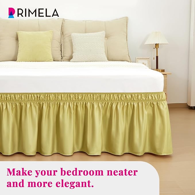 RIMELA Bed Skirt Queen Size Champagne Green 15 Inch Drop, Wrap Around Elastic Bedskirt, Dust Ruffle for Adjustable Bed Base Soft Durable Fabric Machine Washable Easy to Install Bed Skirts