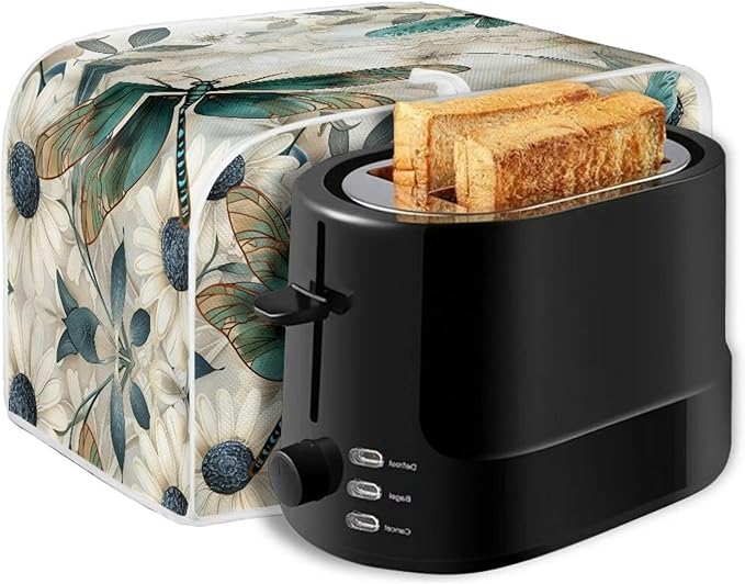 Dragonfly Daisy Toaster Cover 2 Slice Stain Resistant Bakeware Covers,Washable Kitchen Broiler Organizer Bag Fit for Most Standard Toasters, Machine Covers