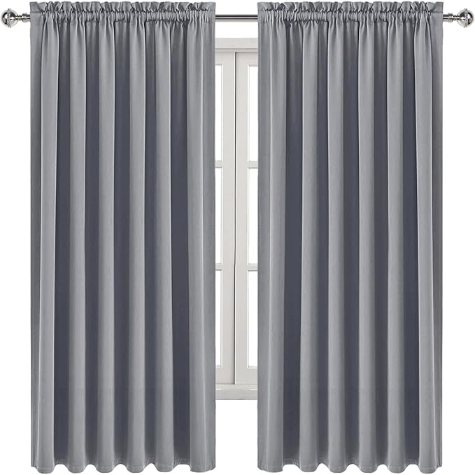 DWCN Blackout Curtains for Living Room Thermal Insulated, Energy Saving & Noise Reducing Bedroom Curtains, Grey, W 70x L 72 Inch, Set of 2 Rod Pocket Curtain Panels