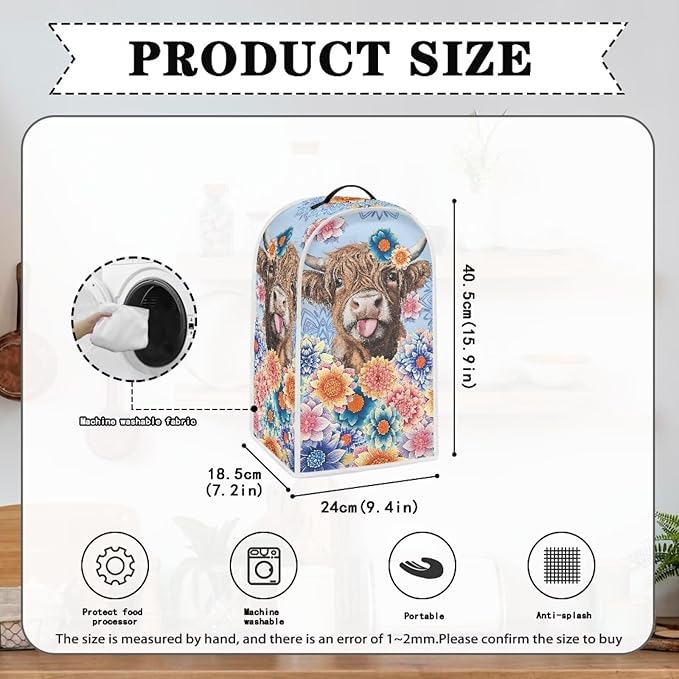Talayituse Boho Mandala Highland Cattle Print Blender Dust Cover with Handle, Stand Mixer or Coffee Maker Appliance Covers Anti Fingerprint Dust Proof Stain Resistant Blender Cover for Home Kitchen