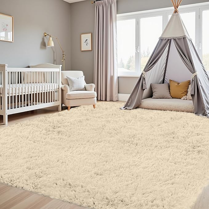 5x7 Area Rugs for Living Room Rug: Soft Fluffy Shag Beige Rugs for Bedroom, Non-Slip Large Fuzzy Plush Rug Indoor Floor Carpet for Nursery Kids Boys Girls Room, Dorms, Playroom, Modern Home Decor