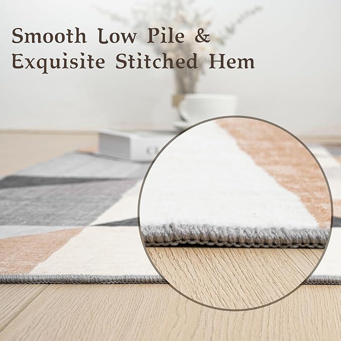 HOMFINE Washable Modern Area Rug - Geometric Style 4x6 Rugs for Living Room, Bedroom, Machine Washable Rug Soft Non Slip Non Shedding Area Rug - Grey Brown, 4'x6'