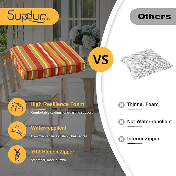 Outdoor Square Corner Seat Cushion, 19"x19"x3", Set of 4, Non Slip Seat Cushion Pads with Removable Cover for Patio Furniture, Garden Yard Lawn, Rainbow Stripe