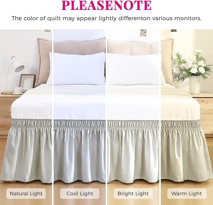 RIMELA Light Grey Bed Skirt King Size 18 Inch Drop, Wrap Around Elastic Bedskirt, Dust Ruffle for Adjustable Bed Base Machine Washable Easy to Install Bed Skirts