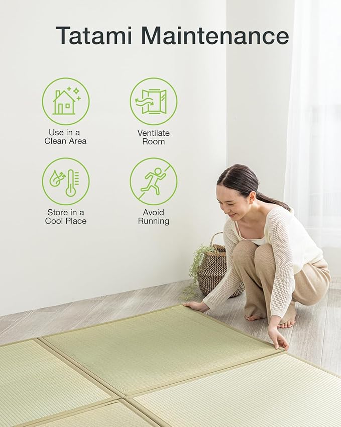FULI Japanese Square Tatami Rug, Lightweight Igusa Mat (Japanese Rush Grass), Made in Japan (Natural, 6 Pieces)