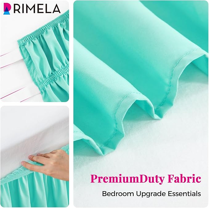 RIMELA Spa Blue Bed Skirt King Size 15 Inch Drop, Elastic Bed Skirting for Bed Base and Frame, Bedding Dust Ruffle Easy to Install, Lightweight Wrap Around Adjustable Bedskirt
