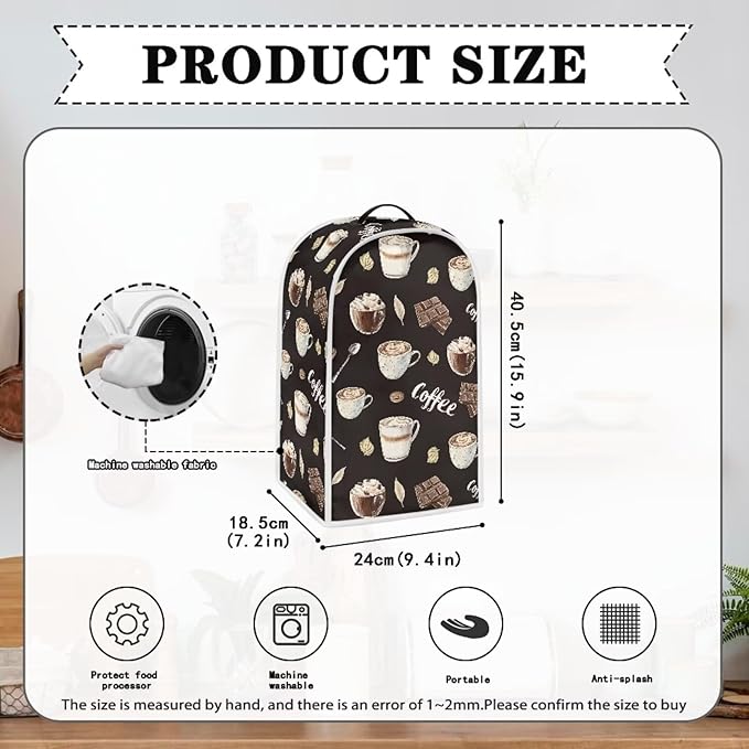 Coffee Chocolate Print Blender Dust Cover, Stand Mixer or Coffee Maker Appliance Cover, Anti Fingerprint Polyester Dust Proof Stain Resistant Blender Cover for Home Kitchen