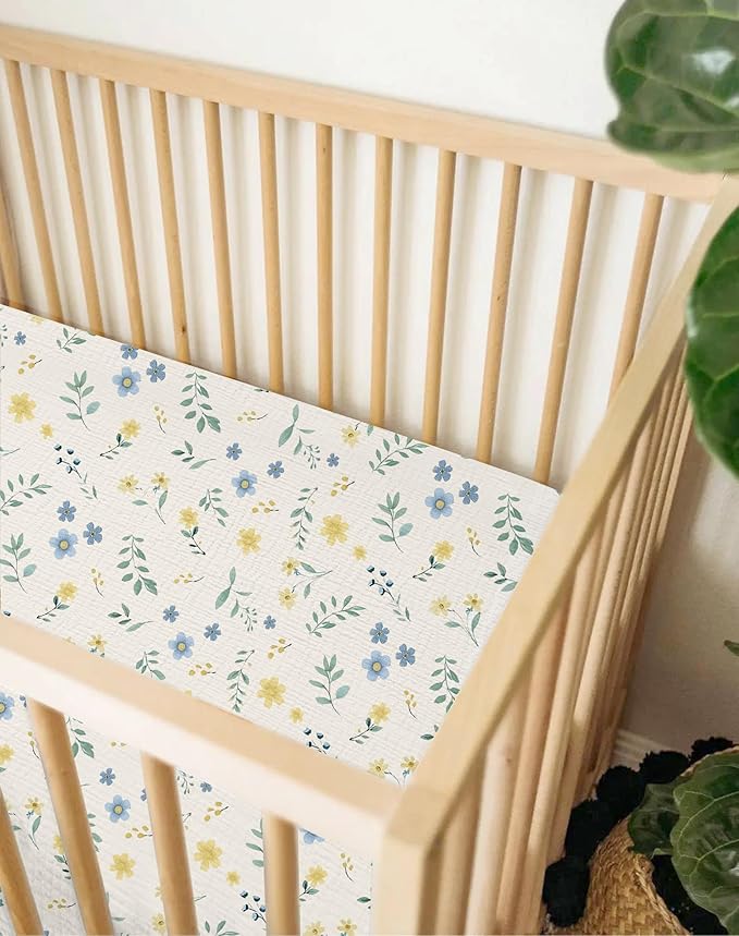 Muslin Bedside Bassinet Sheets 2 Pack, 33x20 Fitted Ultra Soft & Breathable Bedside Sleeper Sheets, Ideal for Baby Girl and Boy, Perfect for Newborns (Spring Garden & Sage)