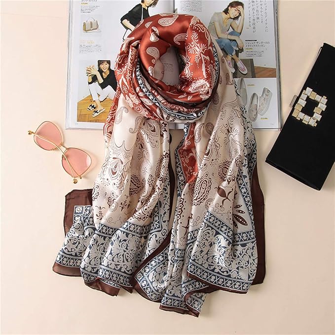 Fashion Scarves Scarf 100% Silk Feeling Scarf Silk Like Scarves Long Lightweight Sunscreen Shawls for Women