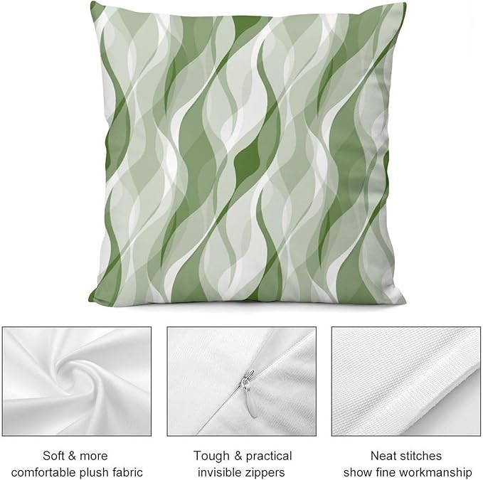 Green Throw Pillow Covers Modern Abstract Ombre Green Striped Decorations for Bedroom Living Room Farmhouse Sofa Pillows Bed Couch 12x12 Inch