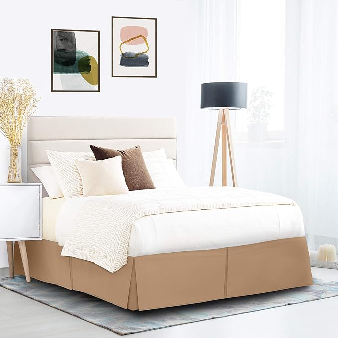 Nestl Light Brown Bed Skirt Cal King Size - Cal King Bed Skirt 14 Inch Drop - Brushed Microfiber Bed Skirts - Hotel Quality Pleated Bed Skirt - Shrinkage & Fade Resistant
