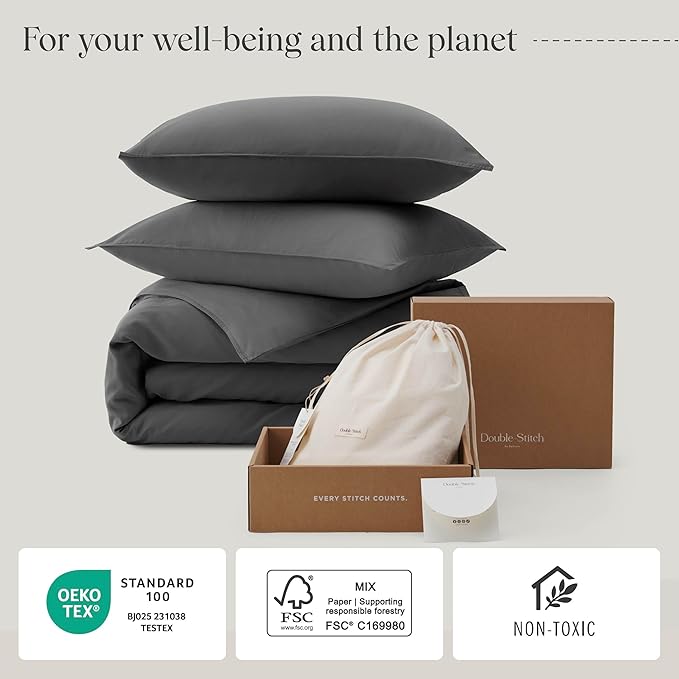 Double Stitch Cotton Tencel Duvet Cover - King Size Comforter Cover, Luxury & Soft Eucalyptus Lyocell Bedding Set for Hot Sleepers, Cooling, Smooth & Breathable, Button Closure, Ash Black, 106"x90"
