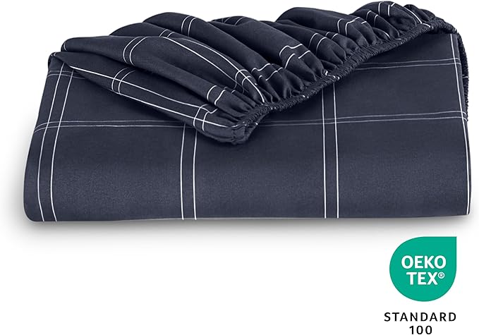 Fitted Bottom Sheet Twin XL Size - Premium 1800 Microfiber - Ultra-Soft Hotel Luxury - Deep Pocket - Durable and Long Lasting - Fitted Sheet (Twin XL, Midnight Blue/White)